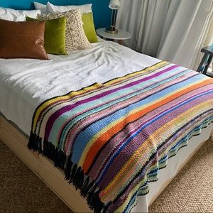 Vintage Boho Knit Throw Blanket with Fringe